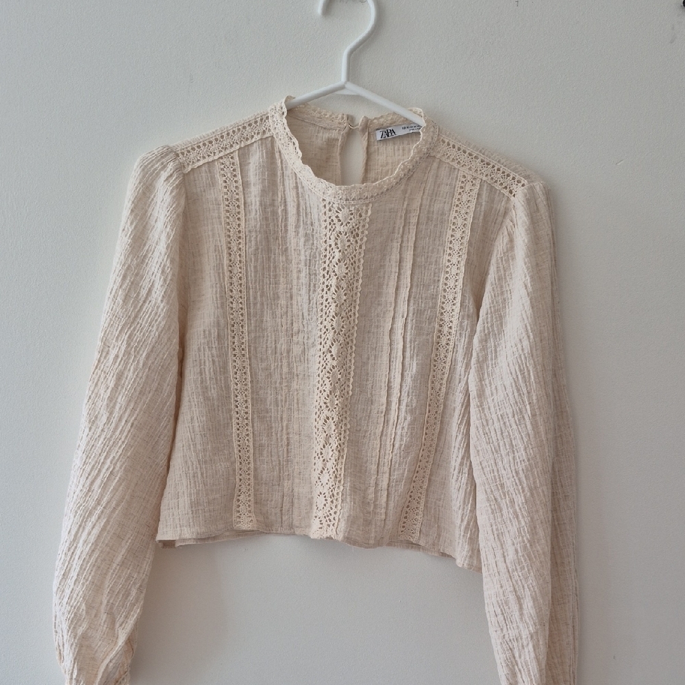 Zara Cream Lace Detail Women's Top